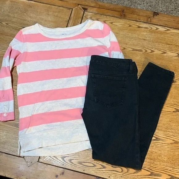Gap small pink and white shirt with American eagle size 2 stretch jeans box 25 - Picture 2 of 10
